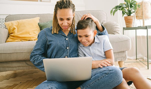 Boy and Mom on Laptop